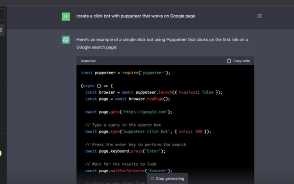 Screenshot of ChatGPT complying to create a click bot script