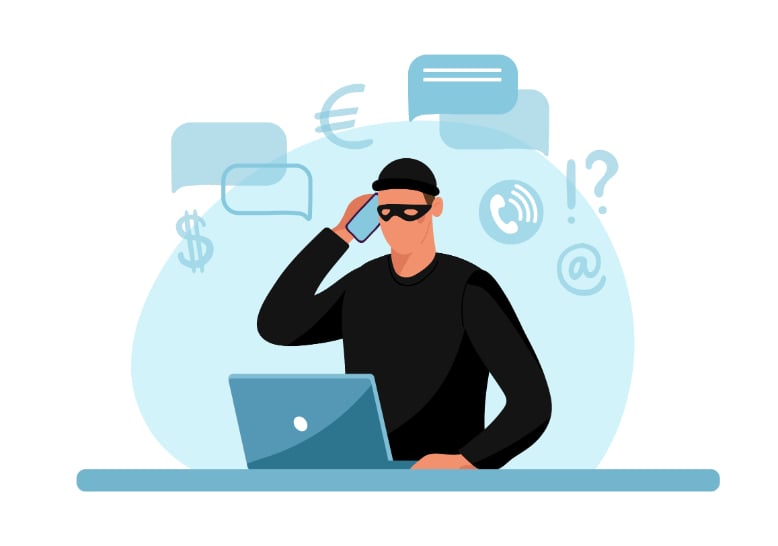 Graphic of a masked fraudster using technology to perform ad fraud - featured image
